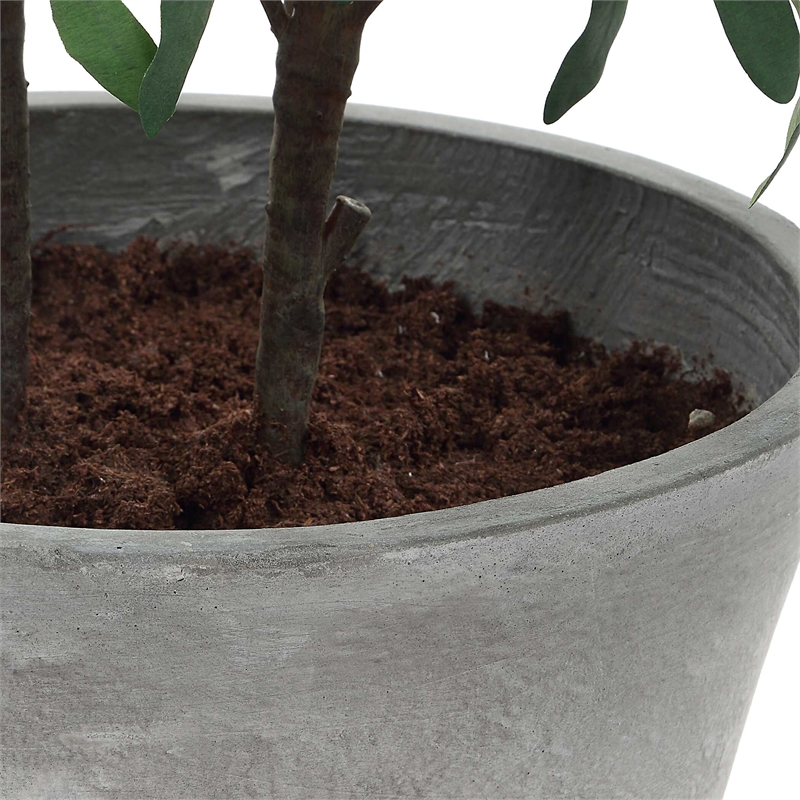 Pemberly Row Lifelike Potted Olive Plant with Fruit in Gray Planter