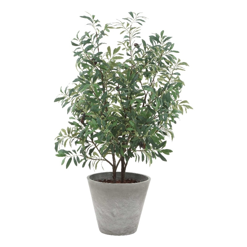 Pemberly Row Lifelike Potted Olive Plant with Fruit in Gray Planter