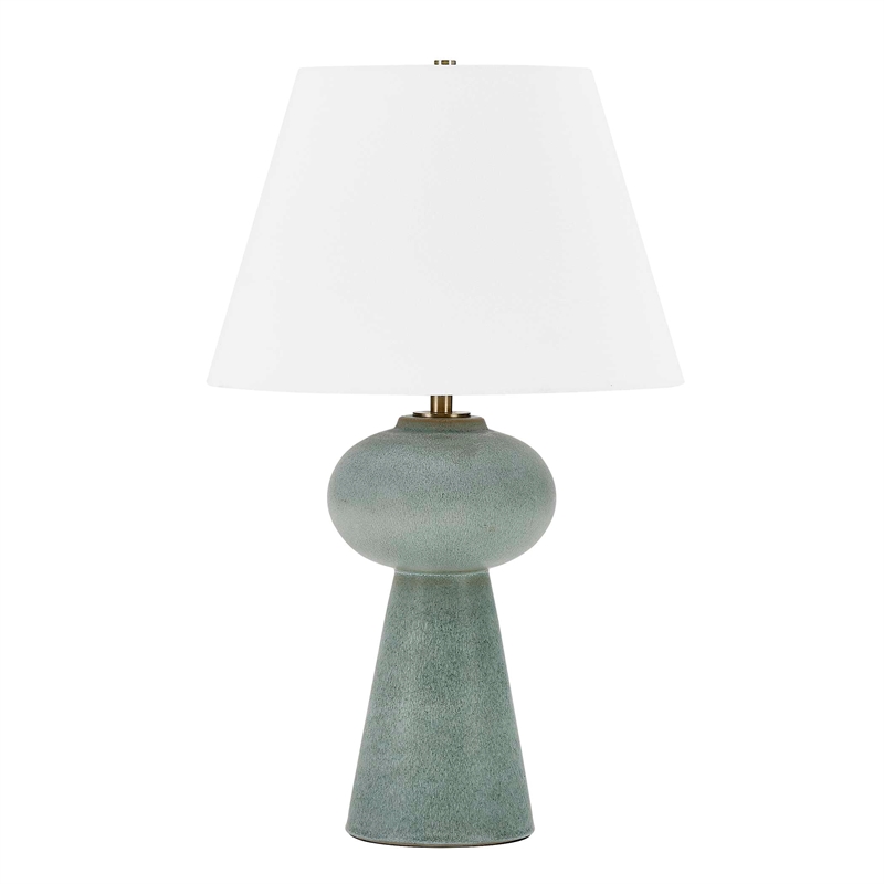 Pemberly Row Embossed Ceramic Table Lamp with Linen Shade in Light Blue