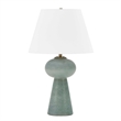 Pemberly Row Embossed Ceramic Table Lamp with Linen Shade in Light Blue