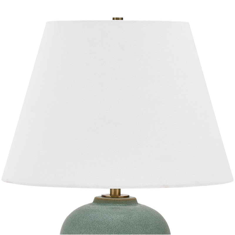 Pemberly Row Embossed Ceramic Table Lamp with Linen Shade in Light Blue