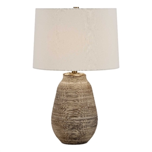 Pemberly Row Etched Urn Ceramic Table Lamp with Linen Shade in Brown