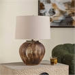 Pemberly Row Textured Ceramic Table Lamp with Linen Shade in Brown