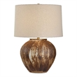 Pemberly Row Textured Ceramic Table Lamp with Linen Shade in Brown