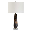 Pemberly Row Dark Italian Marble Table Lamp with Brass Stem in Black