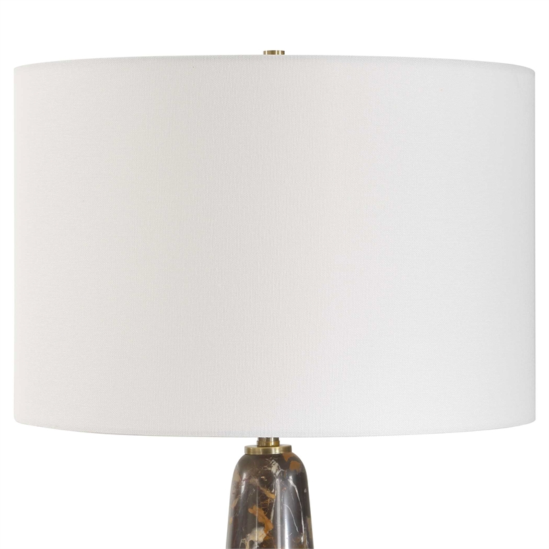 Pemberly Row Dark Italian Marble Table Lamp with Brass Stem in Black