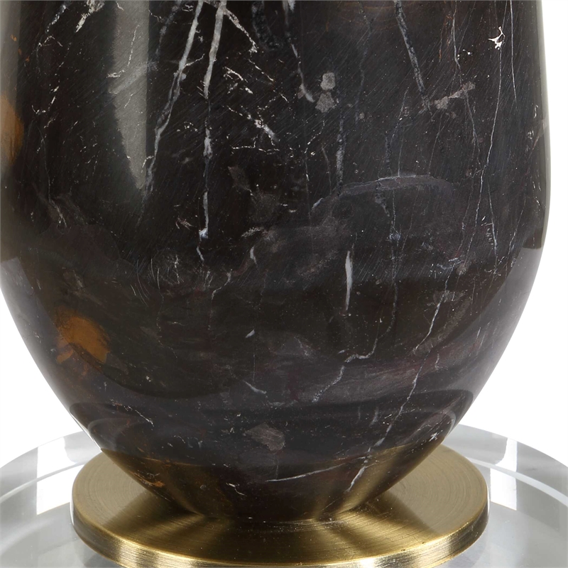 Pemberly Row Dark Italian Marble Table Lamp with Brass Stem in Black
