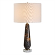 Pemberly Row Dark Italian Marble Table Lamp with Brass Stem in Black