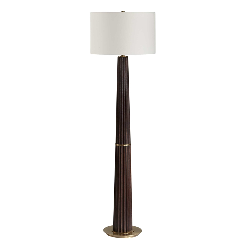 Pemberly Row Adjustable Iron Floor Lamp with Fabric Shade in Dark Oak