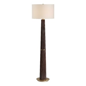 Pemberly Row Adjustable Iron Floor Lamp with Fabric Shade in Dark Oak