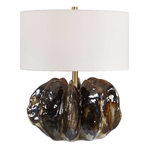 Pemberly Row Brown Glass Table Lamp with Brushed Steel Base in Multicolor