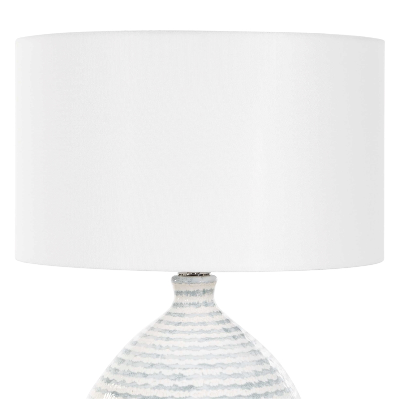 Pemberly Row Horizontally Striped Ceramic Table Lamp with Linen Shade in Gray