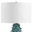 Pemberly Row Art Glass Table Lamp with Linen Shade in Teal Blue
