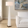 Pemberly Row Minimalist Modern Metal Floor Lamp with Fabric Shade in White