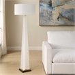Pemberly Row Minimalist Modern Metal Floor Lamp with Fabric Shade in White
