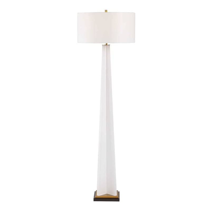 Pemberly Row Minimalist Modern Metal Floor Lamp with Fabric Shade in White