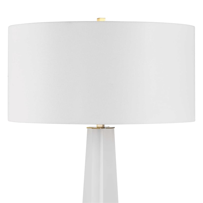 Pemberly Row Minimalist Modern Metal Floor Lamp with Fabric Shade in White