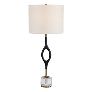 Pemberly Row Cordless Rechargeable LED Buffet Lamp with Dome Shade in Black