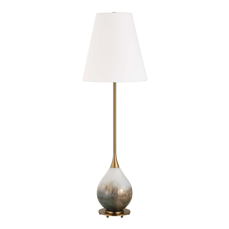 Pemberly Row Smoke Blown Glass Buffet Lamp with Polished Brass Base