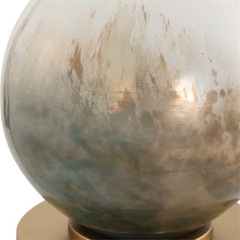 Pemberly Row Smoke Blown Glass Buffet Lamp with Polished Brass Base