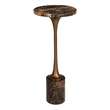 Pemberly Row Dark Italian Marble Round Drink Table with Iron Base in Black
