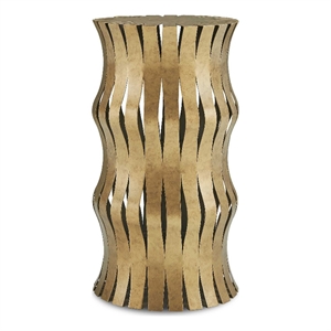 Pemberly Row Aged Gold Iron and Stone Accent Table with Glass Top