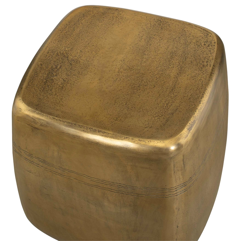 Pemberly Row Indoor/Outdoor Cast Iron Round Side Table in Brass