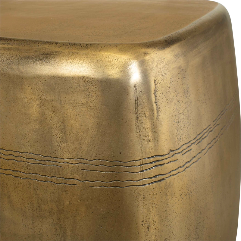 Pemberly Row Indoor/Outdoor Cast Iron Round Side Table in Brass