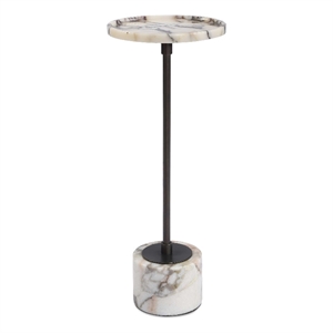 Pemberly Row Honed White Marble Round Drink Table with Iron Base