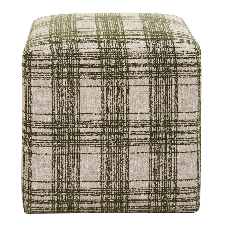 Pemberly Row Ireland Plaid Upholstered Round Ottoman in Forest Green