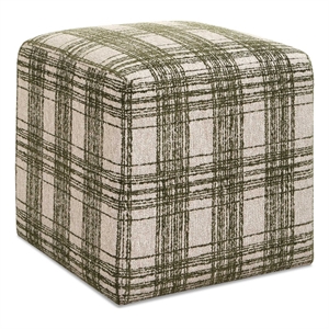 Pemberly Row Ireland Plaid Upholstered Round Ottoman in Forest Green