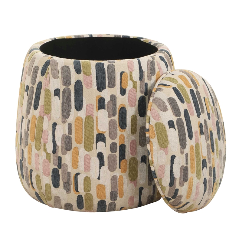 Pemberly Row Upholstered Tufted Round Ottoman in Multi-Color Pattern