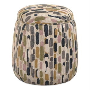Pemberly Row Upholstered Tufted Round Ottoman in Multi-Color Pattern