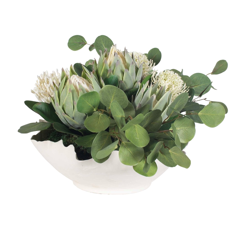Pemberly Row Lifelike Succulent Centerpiece Arrangement with White Bowl