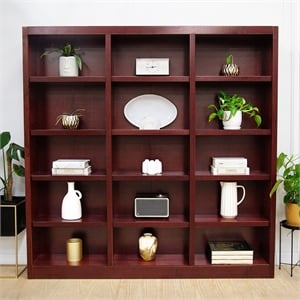 Pemberly Row 15 Shelf Triple Wide Wood Bookcase 72&quotWx72&quotH in Cherry