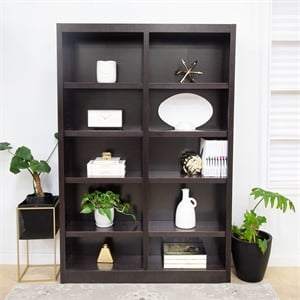 Pemberly Row 10 Shelf Double Wide 72&quot Tall Wood Bookcase in Espresso
