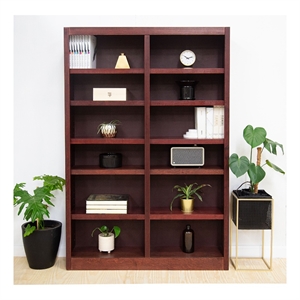 Pemberly Row 10 Shelf 84&quot Tall Double Wide Wood Bookcase in Cherry