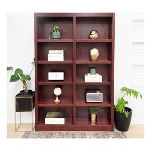 Pemberly Row 10 Shelf 72&quot Tall Double Wide Wood Bookcase in Cherry