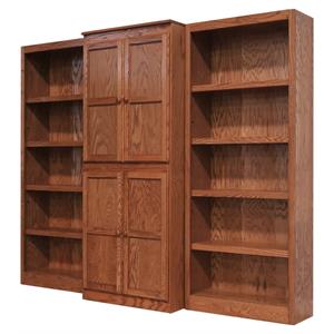 Pemberly Row 15 Shelf Bookcase Wall with Doors 91&quotWx72&quotH in Oak