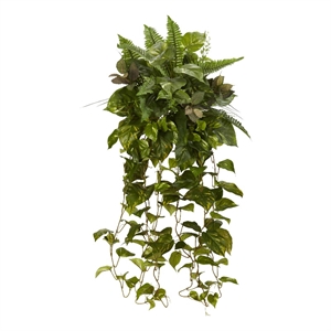 Pemberly Row 36&quot Mixed Greens Hanging Artificial Plant in Green (Set of 2)
