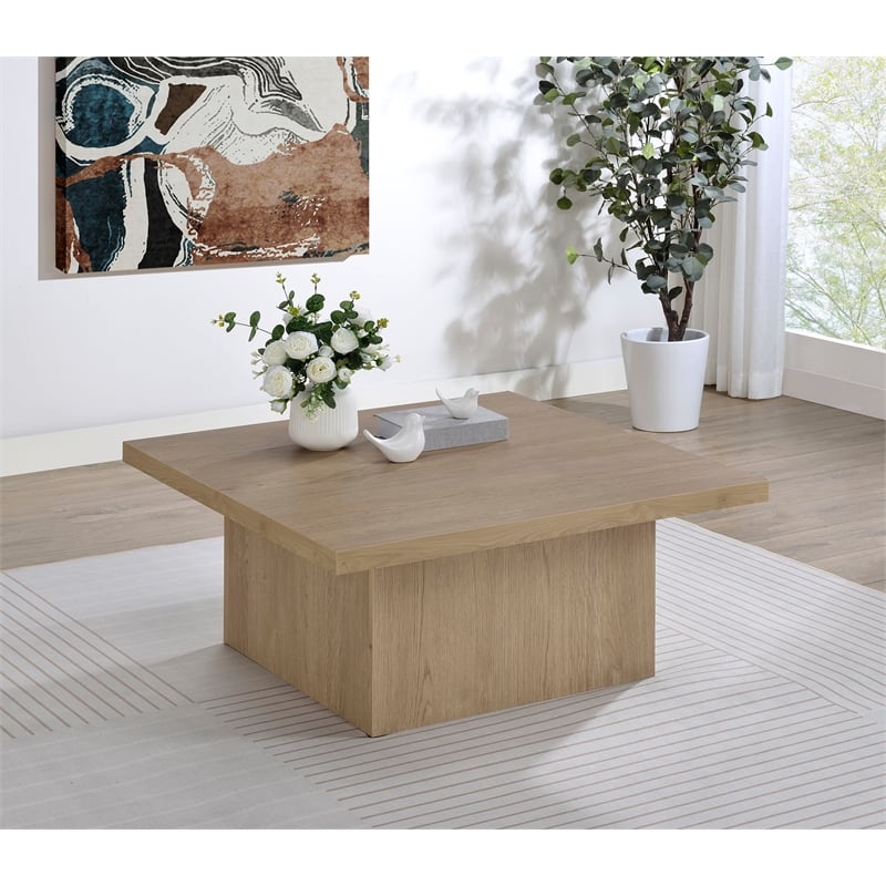 Pemberly Row Square Coffee Table in Engineered Wood Latte Finish