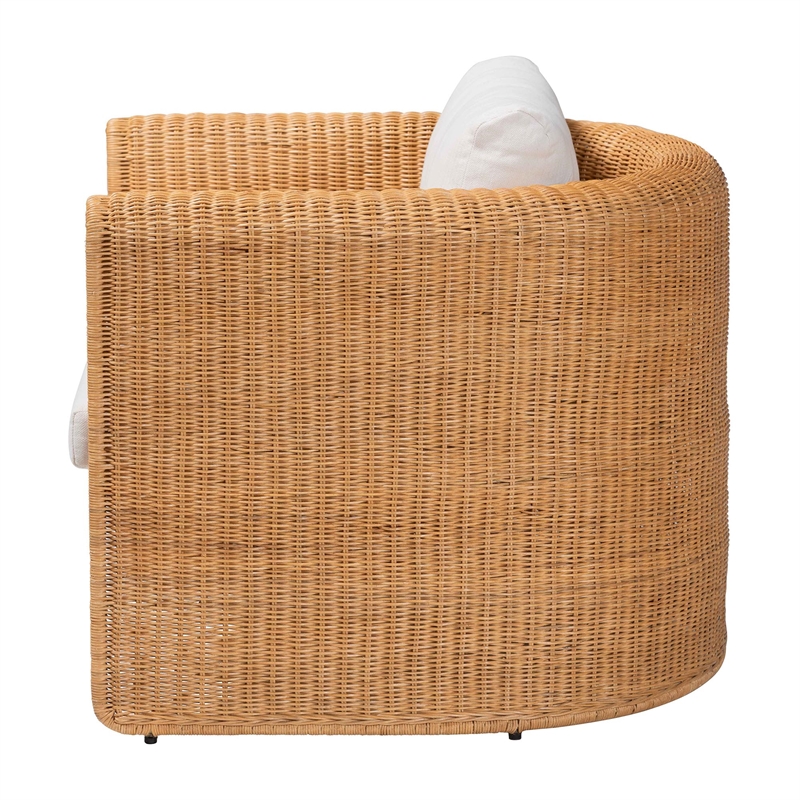 Pemberly Row Handwoven Natural Rattan Barrel Armchair with Cushion