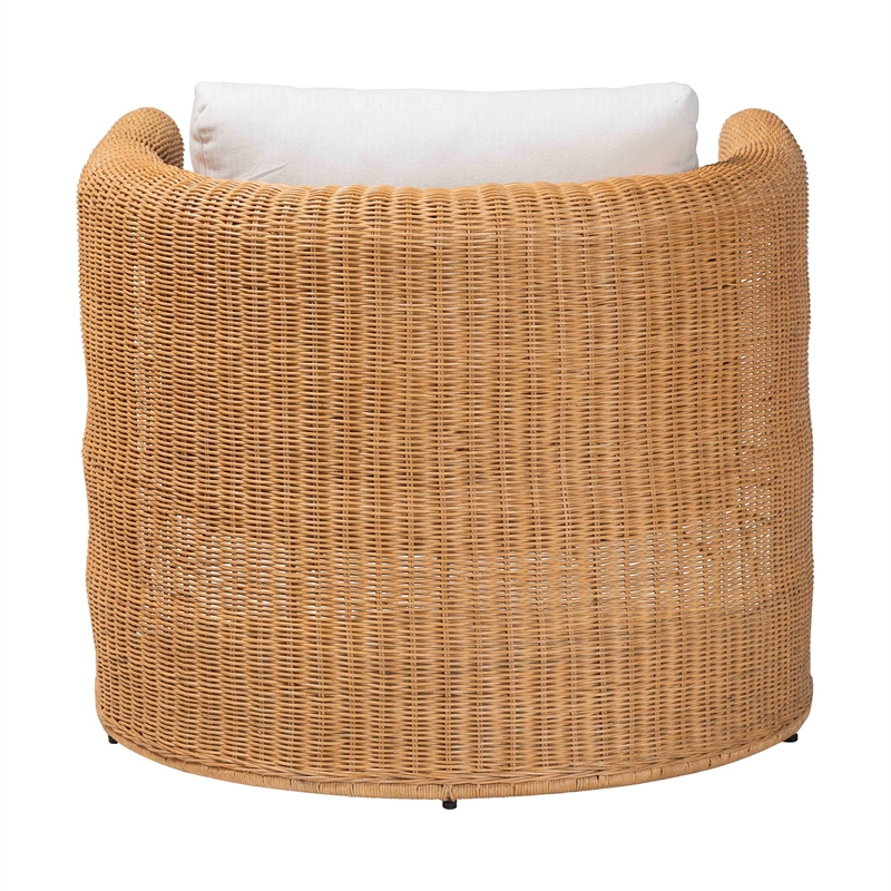Pemberly Row Handwoven Natural Rattan Barrel Armchair with Cushion