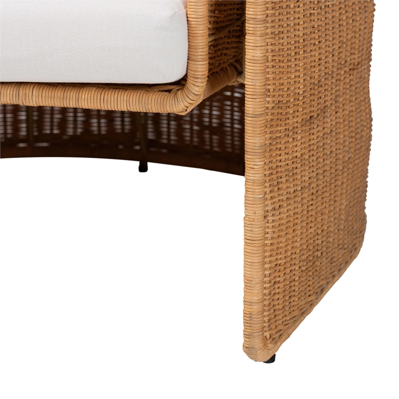 Pemberly Row Handwoven Natural Rattan Barrel Armchair with Cushion