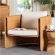 Pemberly Row Handwoven Natural Rattan Barrel Armchair with Cushion