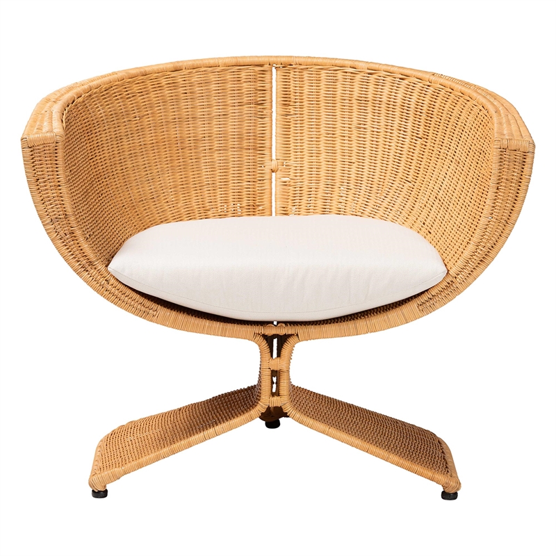 Pemberly Row Handwoven Natural Rattan Lounge Chair with Removable Cushion