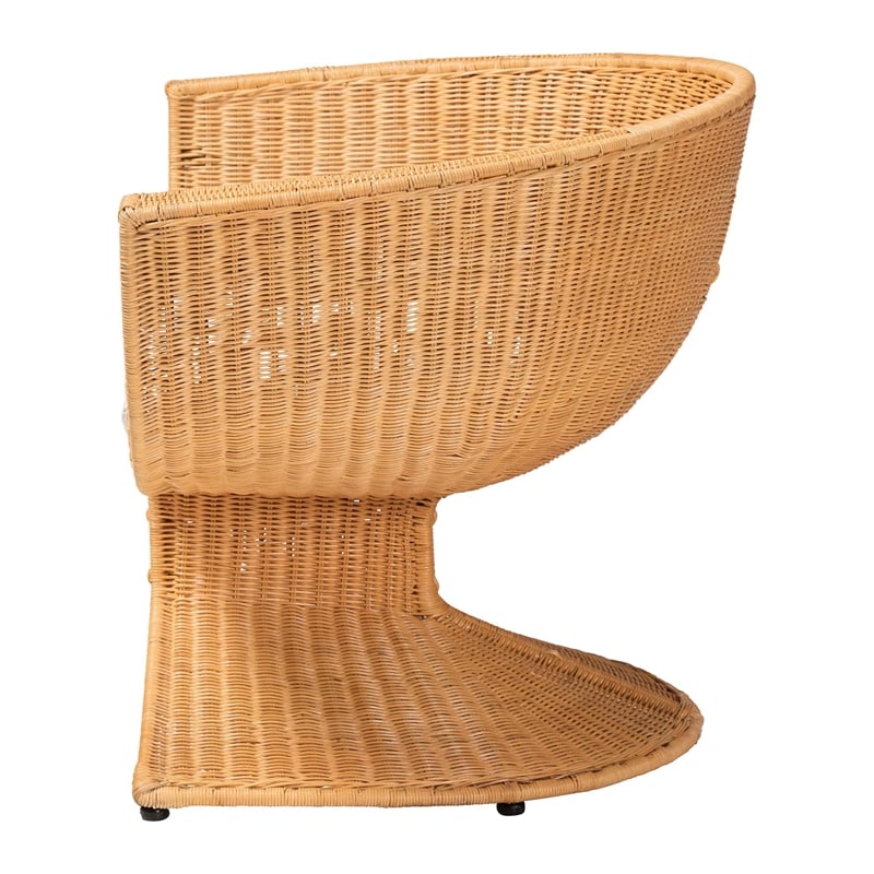 Pemberly Row Handwoven Natural Rattan Lounge Chair with Removable Cushion