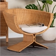 Pemberly Row Handwoven Natural Rattan Lounge Chair with Removable Cushion