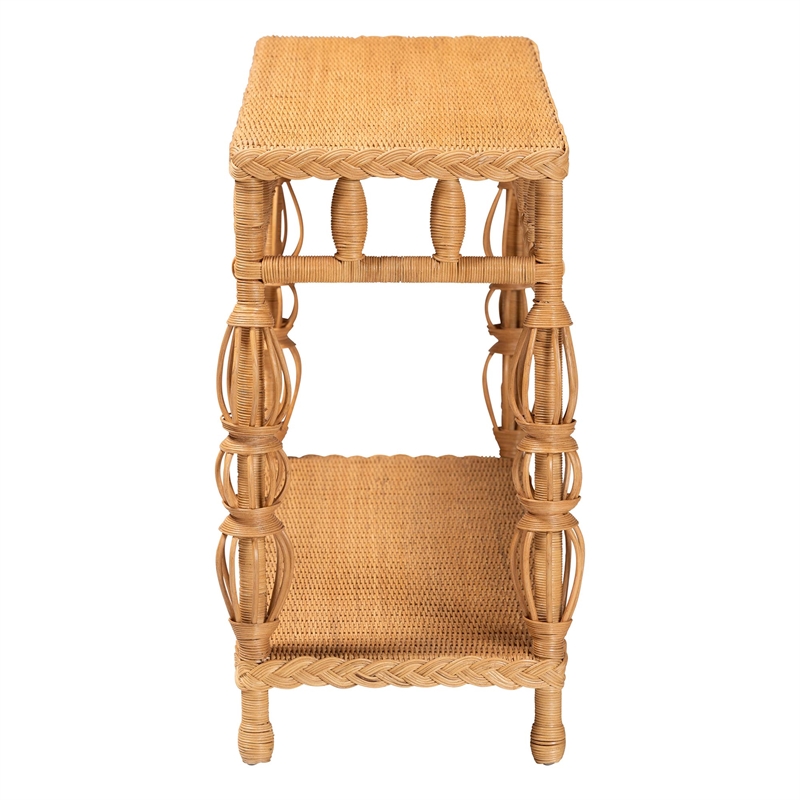 Pemberly Row Handwoven Natural Rattan Console Table with Open Shelf