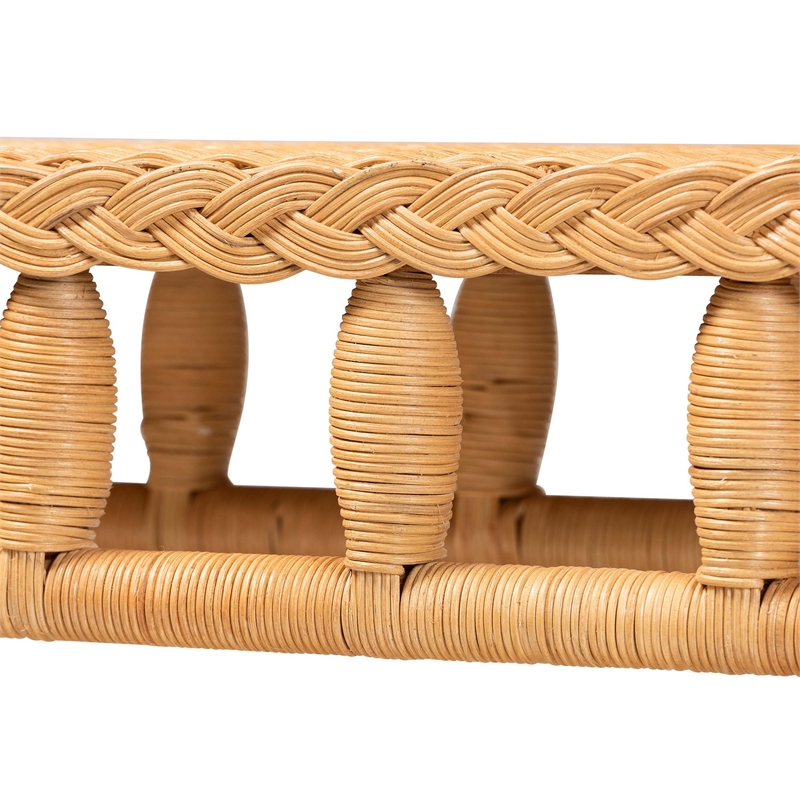 Pemberly Row Handwoven Natural Rattan Console Table with Open Shelf